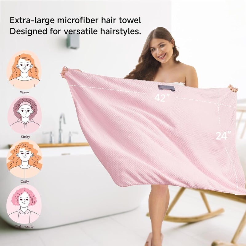 NeDKeN Large Microfiber Hair Towel Wrap & Satin Bonnet Set for Women, Ultra Absorbent Turban 24x42 Inches & Adjustable Night Cap for Curly Hair, Prevents Frizz & Breakage, Gifts for Women - Image 3